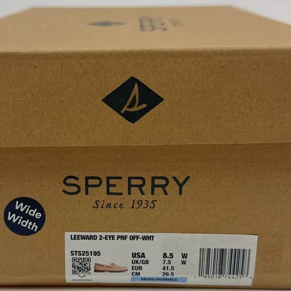Sperry Top-Sider Leeward Off White 2-Eye Mens Wide Tan Perforated Boat Shoes