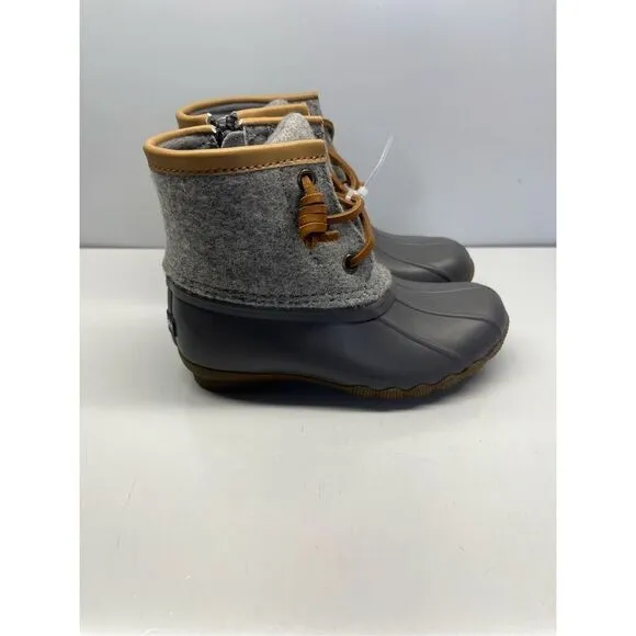 Sperry Top Sider Saltwater Kids Size 10M Duck Rain Boots Wool Gray STL163900