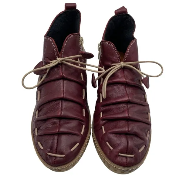 Spring Step Womens Shoes Nespea Boots Sz 8.5 Red Leather Lace Up Ankle Comfort