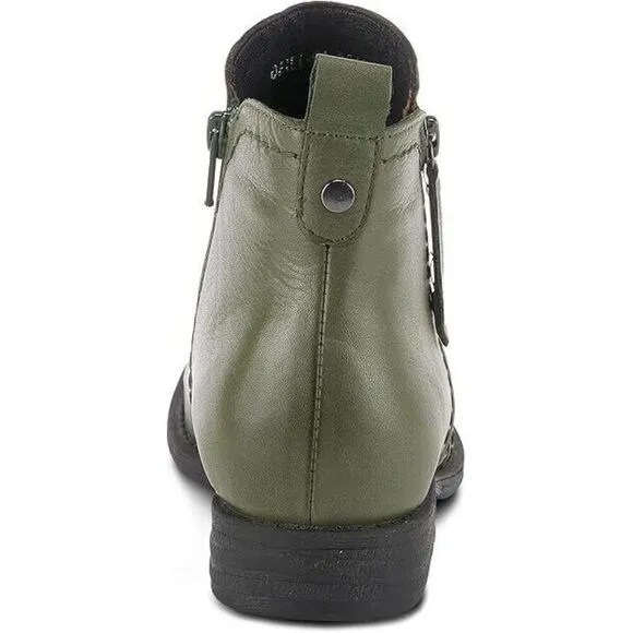 Spring Step Oziel Boots Women's 10.5-11 Olive Green Leather Ankle Bootie ZPO687