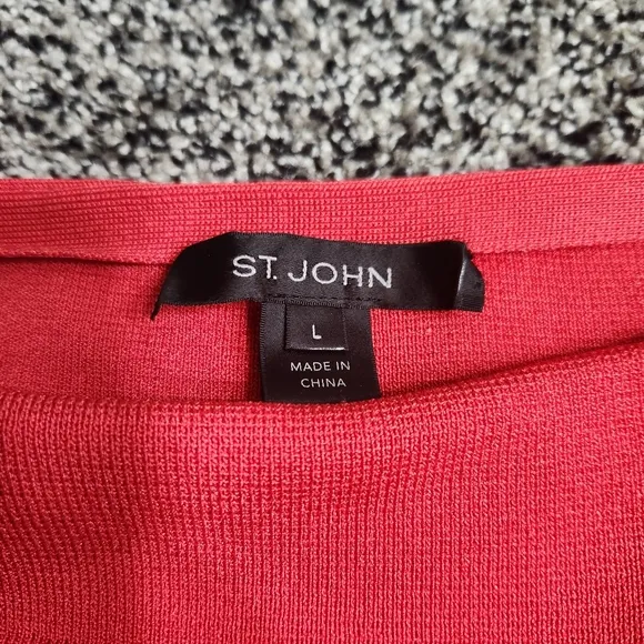 ST. JOHN Ottoman Stripe Knit Sweater in Apple, Red,Oversized, Women's Size Large