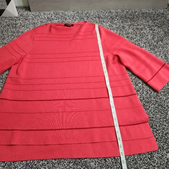 ST. JOHN Ottoman Stripe Knit Sweater in Apple, Red,Oversized, Women's Size Large