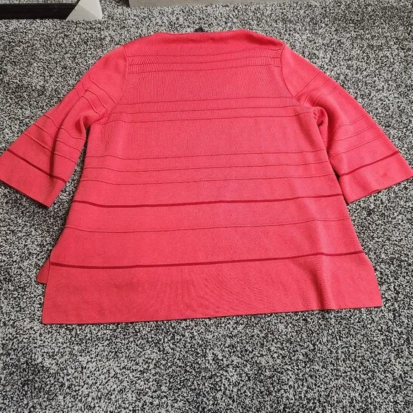 ST. JOHN Ottoman Stripe Knit Sweater in Apple, Red,Oversized, Women's Size Large