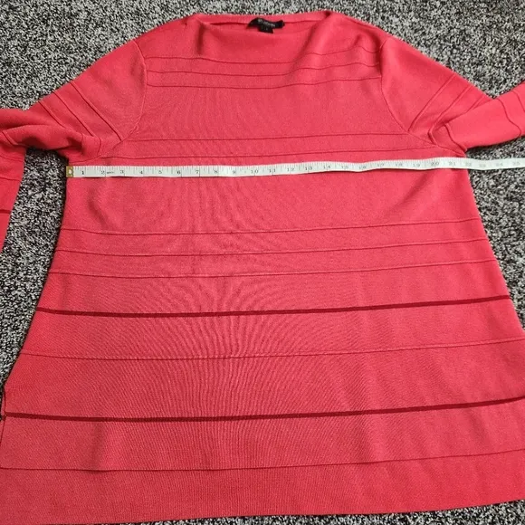 ST. JOHN Ottoman Stripe Knit Sweater in Apple, Red,Oversized, Women's Size Large