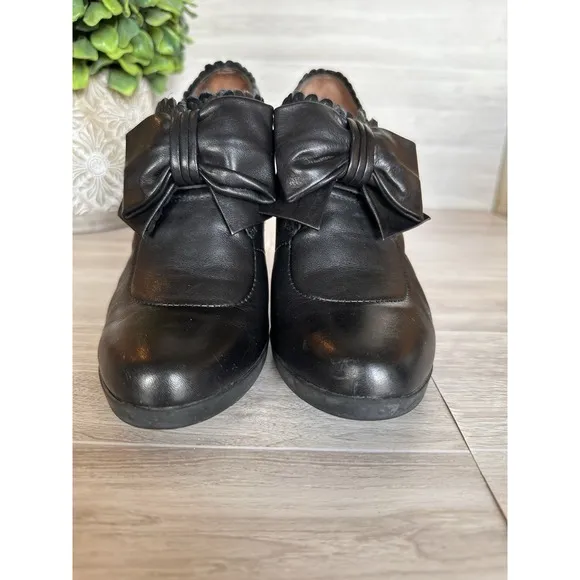 STACCATO Leather Ankle Bow Booties Boots Heels Peasant Whimsigoth EU 36/US 5.5