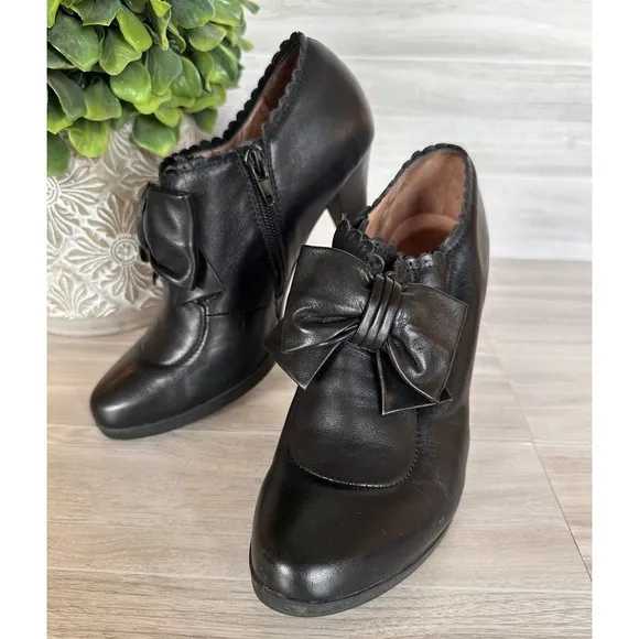 STACCATO Leather Ankle Bow Booties Boots Heels Peasant Whimsigoth EU 36/US 5.5