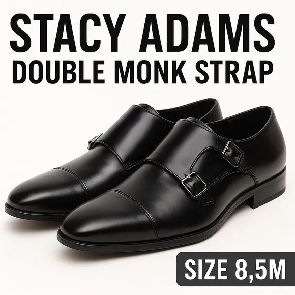 Stacy Adams Men's 8.5M Black Double Monk Strap Dress Shoes Cap Toe