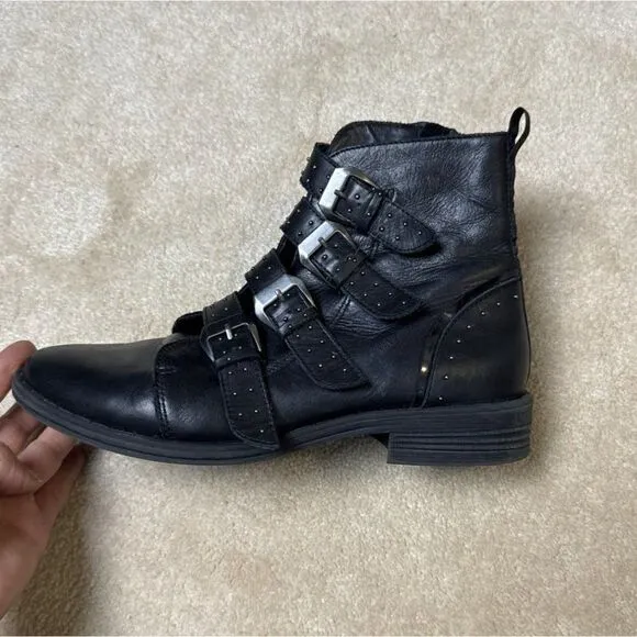 Steve Madden Black Buckle Motorcycle Ankle Boots Round Toe Size 8M