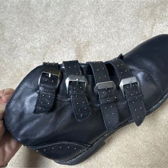 Steve Madden Black Buckle Motorcycle Ankle Boots Round Toe Size 8M