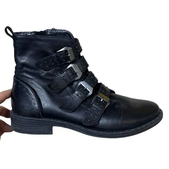 Steve Madden Black Buckle Motorcycle Ankle Boots Round Toe Size 8M