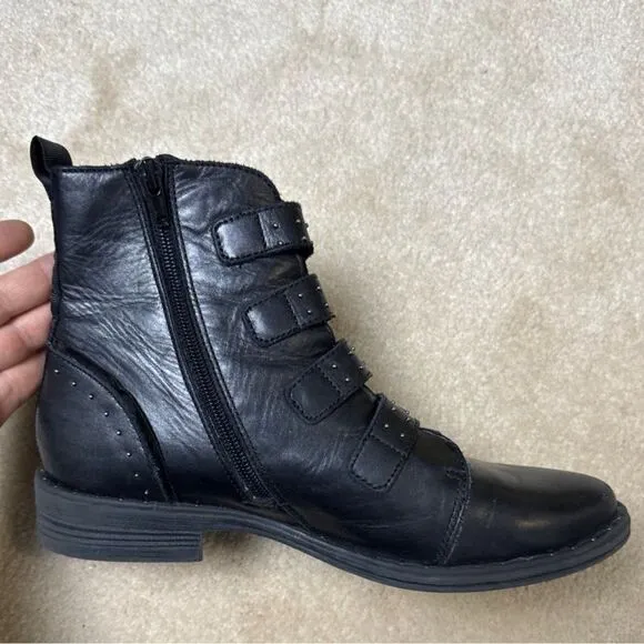 Steve Madden Black Buckle Motorcycle Ankle Boots Round Toe Size 8M
