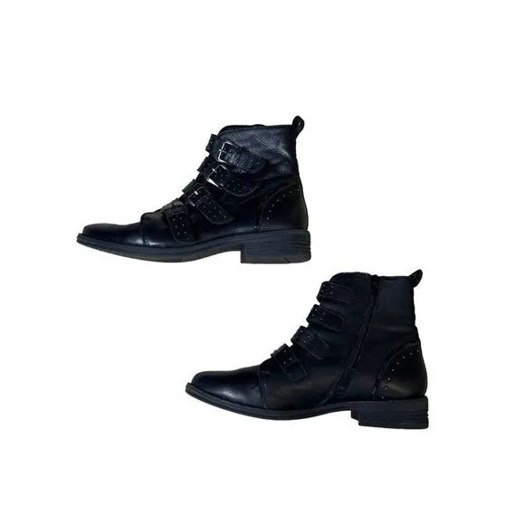 Steve Madden Black Buckle Motorcycle Ankle Boots Round Toe Size 8M