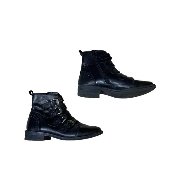 Steve Madden Black Buckle Motorcycle Ankle Boots Round Toe Size 8M