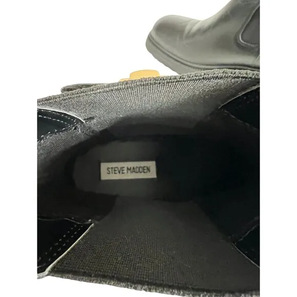 Steve Madden Black Leather Gates Ankle Boots Size 10