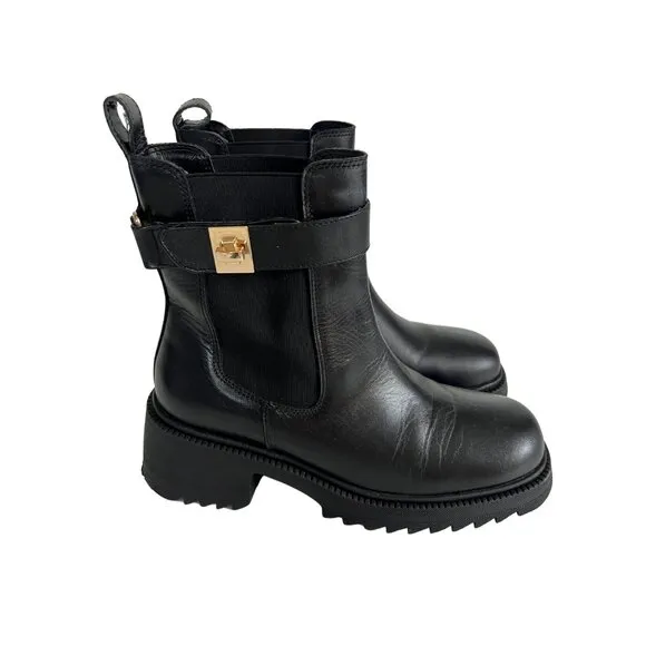 Steve Madden Black Leather Gates Ankle Boots Size 10