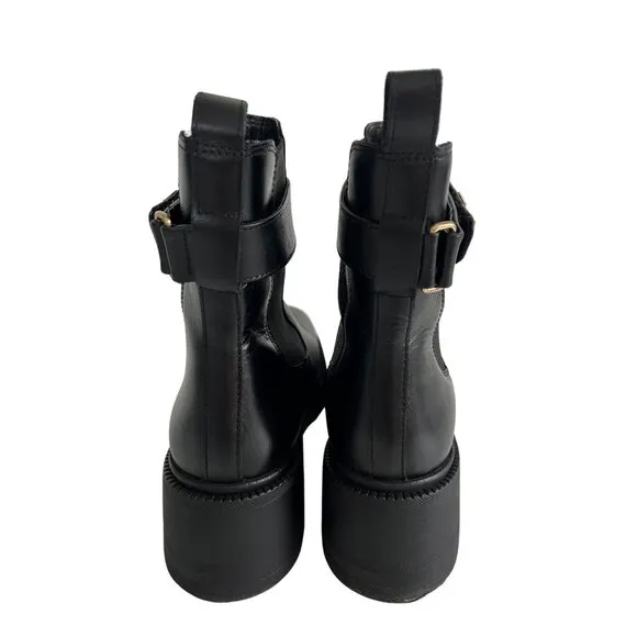 Steve Madden Black Leather Gates Ankle Boots Size 10
