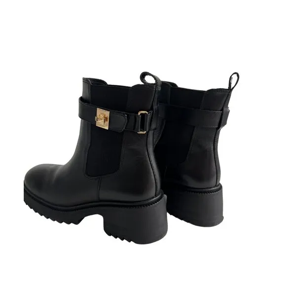 Steve Madden Black Leather Gates Ankle Boots Size 10