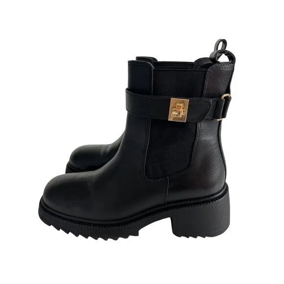Steve Madden Black Leather Gates Ankle Boots Size 10
