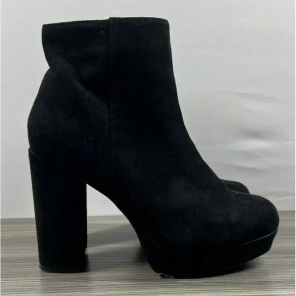 Steve Madden Boots Women's 9 Black Synthetic Zip Platform Heels Ankle Booties