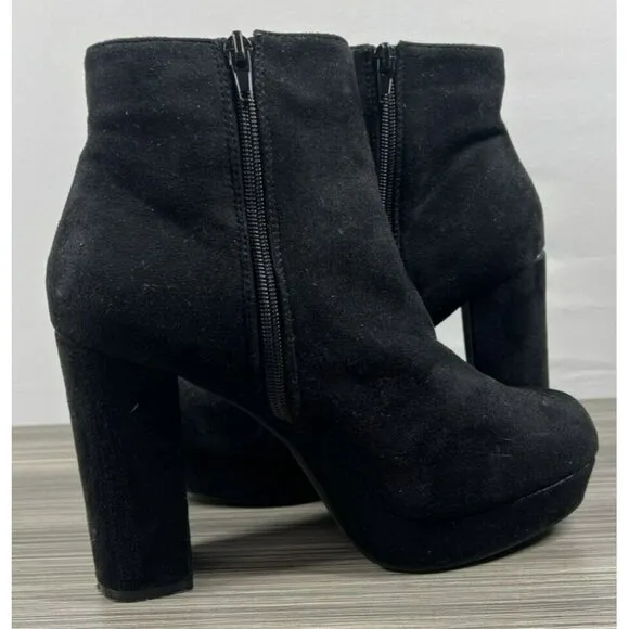 Steve Madden Boots Women's 9 Black Synthetic Zip Platform Heels Ankle Booties