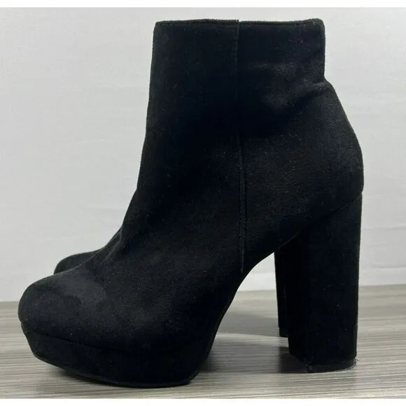 Steve Madden Boots Women's 9 Black Synthetic Zip Platform Heels Ankle Booties