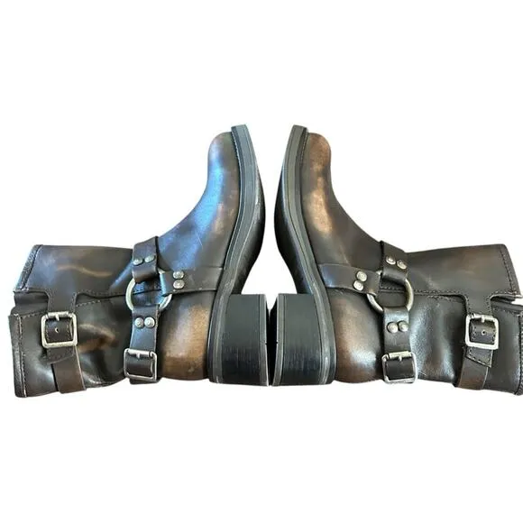Steve Madden Brixton Brown Distressed Leather Harness Moto Boots NEW 6.5
