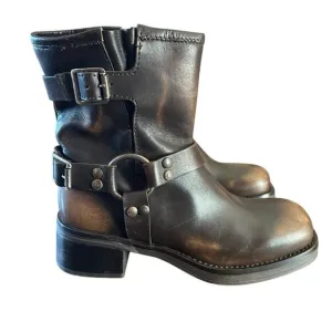 Steve Madden Brixton Brown Distressed Leather Harness Moto Boots NEW 6.5