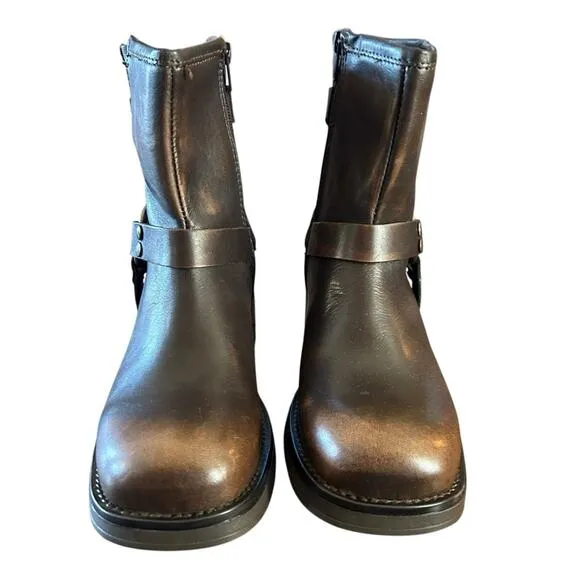 Steve Madden Brixton Brown Distressed Leather Harness Moto Boots NEW 6.5