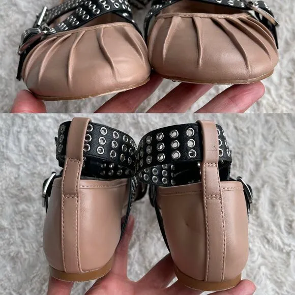 Steve Madden Bryar ballet flat grommet ankle strap shoes flats buckle pink black