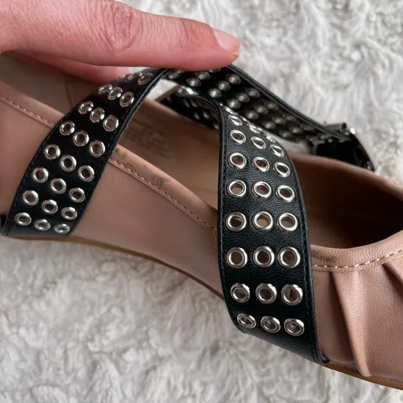 Steve Madden Bryar ballet flat grommet ankle strap shoes flats buckle pink black