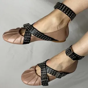 Steve Madden Bryar ballet flat grommet ankle strap shoes flats buckle pink black