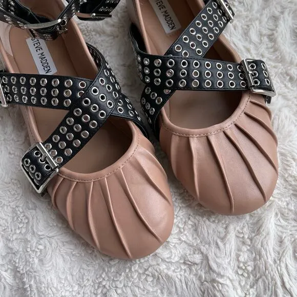 Steve Madden Bryar ballet flat grommet ankle strap shoes flats buckle pink black
