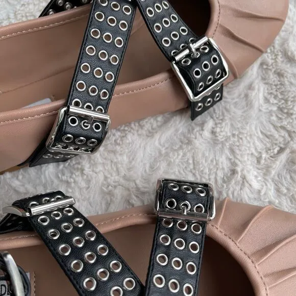 Steve Madden Bryar ballet flat grommet ankle strap shoes flats buckle pink black
