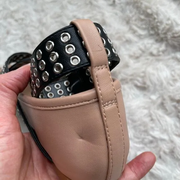 Steve Madden Bryar ballet flat grommet ankle strap shoes flats buckle pink black