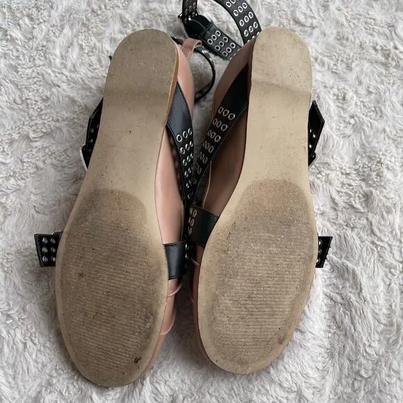 Steve Madden Bryar ballet flat grommet ankle strap shoes flats buckle pink black