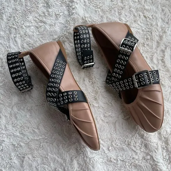 Steve Madden Bryar ballet flat grommet ankle strap shoes flats buckle pink black