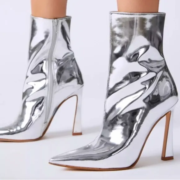Steve Madden DILARA metallic Silver High Heel zip festival Coachella Ankle Boots