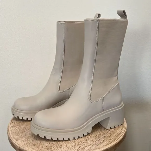Steve Madden Hesitant Lug Mid Calf Boot Bone Leather Size 8.5 NIB