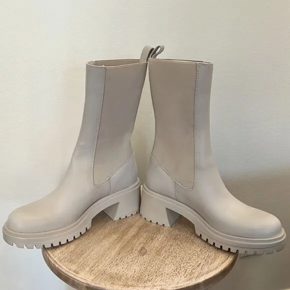 Steve Madden Hesitant Lug Mid Calf Boot Bone Leather Size 8.5 NIB