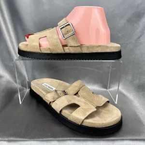 Steve Madden Mayven Sandals Women's 9.5 Taupe Suede Slides Buckles Beige Shoes