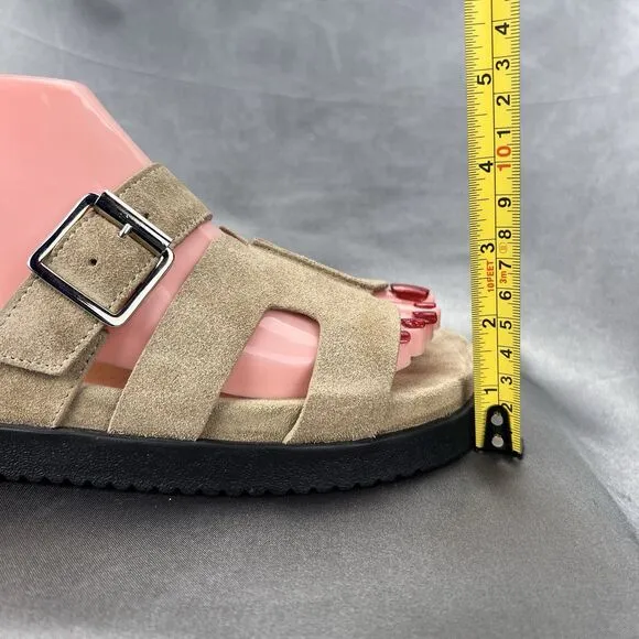 Steve Madden Mayven Sandals Women's 9.5 Taupe Suede Slides Buckles Beige Shoes