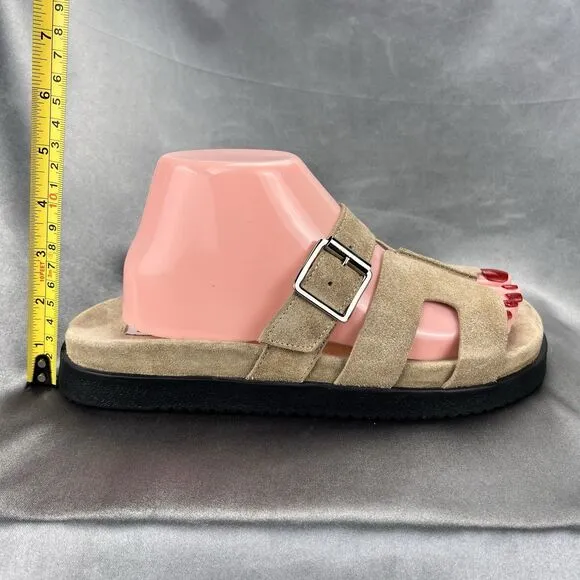 Steve Madden Mayven Sandals Women's 9.5 Taupe Suede Slides Buckles Beige Shoes