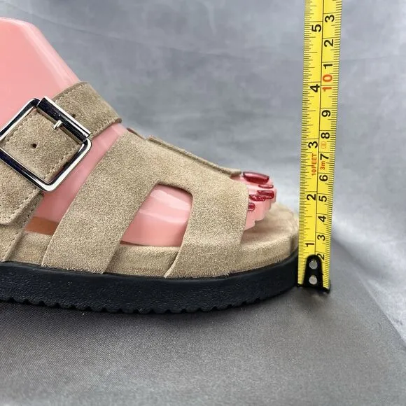 Steve Madden Mayven Sandals Women's 9.5 Taupe Suede Slides Buckles Beige Shoes
