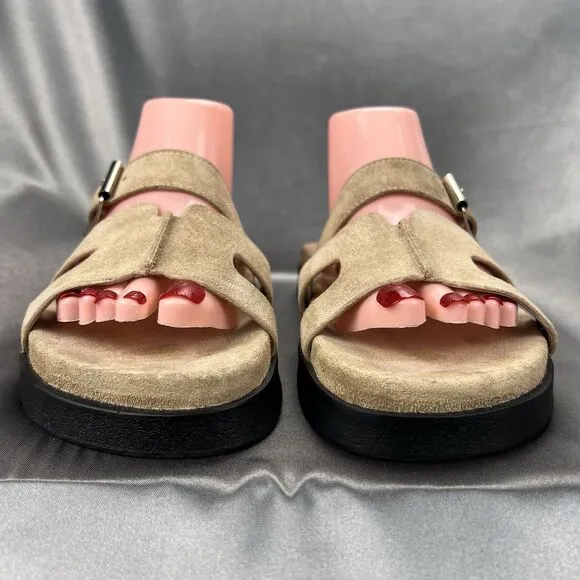 Steve Madden Mayven Sandals Women's 9.5 Taupe Suede Slides Buckles Beige Shoes