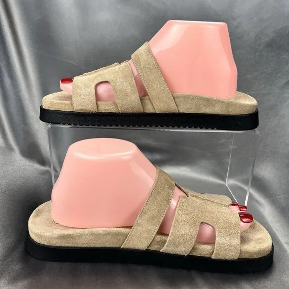 Steve Madden Mayven Sandals Women's 9.5 Taupe Suede Slides Buckles Beige Shoes