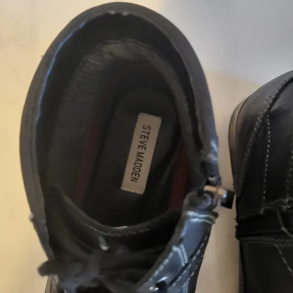 Steve Madden Men's Jotter Combat Ankle Leather  Boots, Size 13 Dark Blue, Black