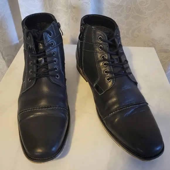 Steve Madden Men's Jotter Combat Ankle Leather  Boots, Size 13 Dark Blue, Black