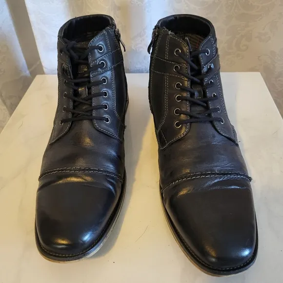 Steve Madden Men's Jotter Combat Ankle Leather  Boots, Size 13 Dark Blue, Black