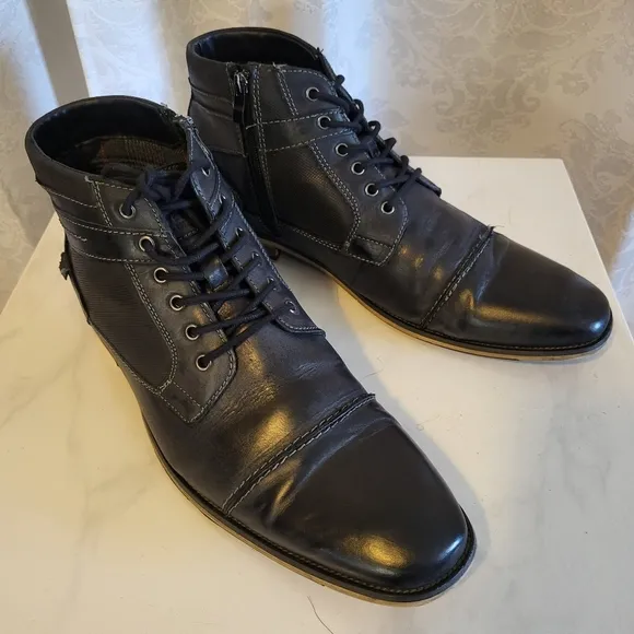 Steve Madden Men's Jotter Combat Ankle Leather  Boots, Size 13 Dark Blue, Black