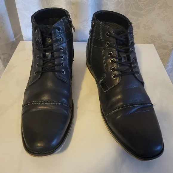 Steve Madden Men's Jotter Combat Ankle Leather  Boots, Size 13 Dark Blue, Black